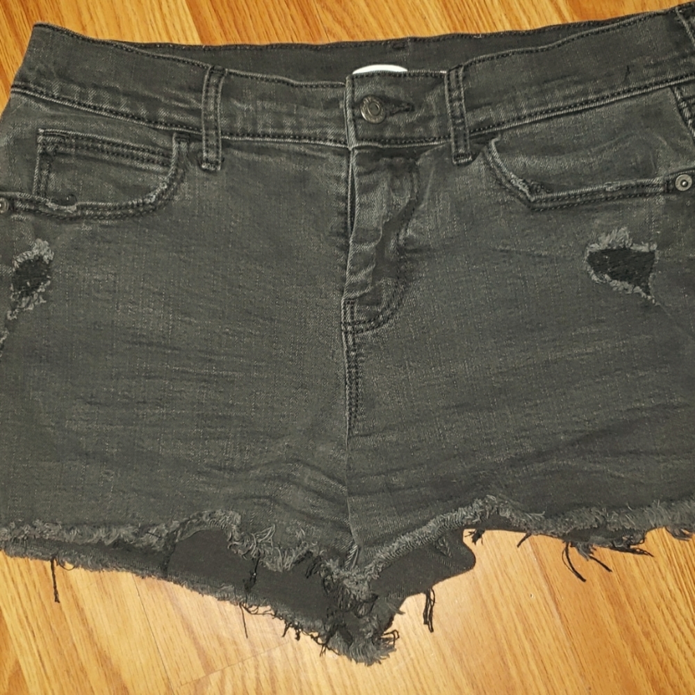 Black destroyed boyfriend jean shorts